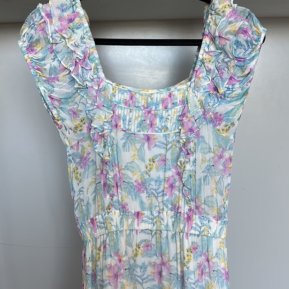 LoveShackFancy x Intermix Exclusive Ivorie Viscose Floral Ruffle Mini Dr… - Picture 9 of 10